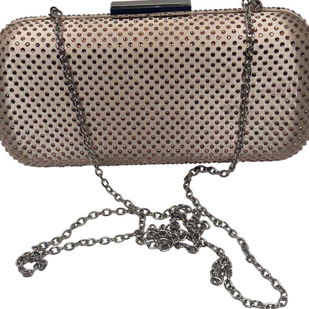 Charming Charlie RSVP Rose Colored Sequin Jeweled Hardcase Clutch Evening Bag